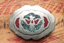 Vintage Hand Made Turquoise Inlay Thunderbird Eagle Western Belt Buckle