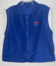 Vintage United States Olympic Committee Fleece Vest Blue Embroidered Logo Large