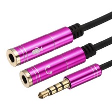 1ft Audio Cable Splitter, TRRS 3.5mm Male to Dual TRS 3.5mm Female Cable, Pink