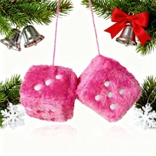 EMINGSKY Fuzzy Plush Dice for Car Mirror, 3 Inch Pair of 2.95 inches, Pink