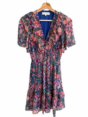 Hale Bob Womens Silk Blend Boho Kiara Dress Size S Peasant Resort Vacation