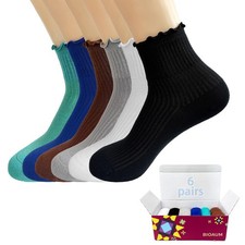 6 Pairs Women Ruffle Socks Cute Cotton Frilly Ankle Soft Breathable Size 59