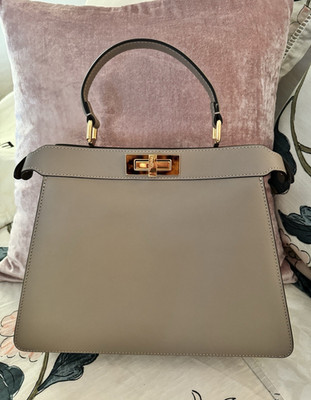 Fendi Peekaboo Taupe Large Top Handle Satchel Bag w/ Gold Hardware