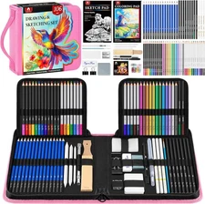 106 PCS Art Supplies Sketching Kit Pro Drawing Pencils with 3 Color Sketchbook