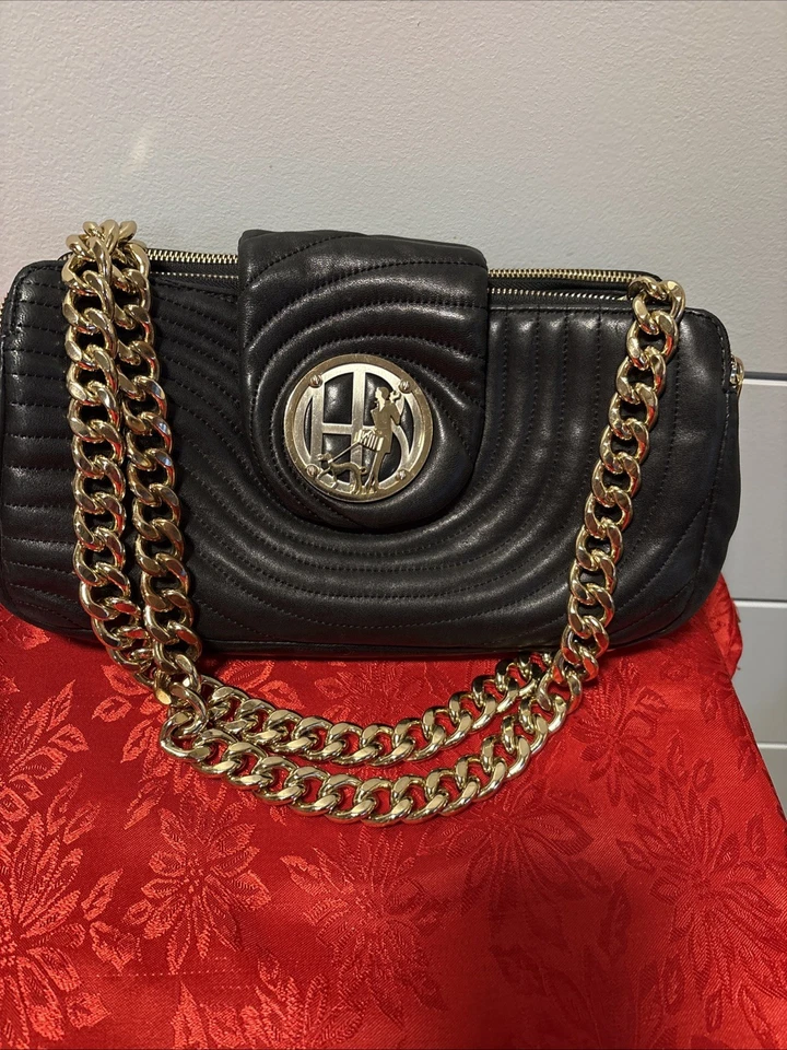 Rare Henri Bendel Chain Leather Handbag with Rare Woman & Dog Logo - Image 2 of 4