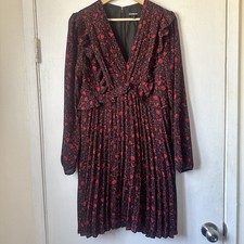 Express Pleated Chiffon Dress Floral Red & Black Romantic Coquette Whimsigoth