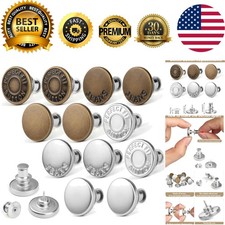 12 Pcs No-Sew Adjustable Metal Jean Buttons - Stylish  Durable Replacement