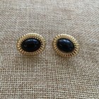 14K Yellow Gold Black Stone Earrings Oval Cabochon 3.7 Grams 1.1" — photo 2