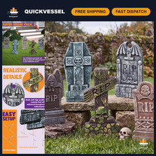 17  Halloween Foam Tombstones 5 Pack - Outdoor Graveyard Decorations with 12 S