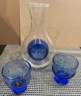 JAPANESE COLBALT BLUE INFUSED GLASS COLD SAKE SET TOKYO SASAKI