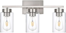 3-Light Bathroom Vanity Light, Modern Brushed Nickel Wall Lights with Clear