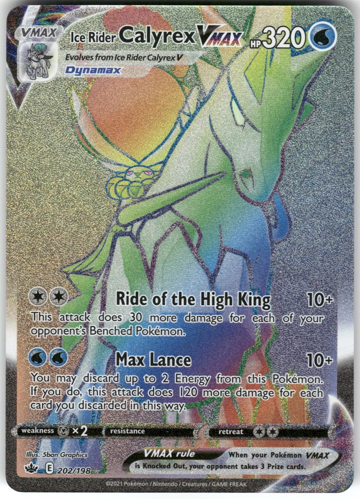 Ice Rider Calyrex VMAX 202/198 Rainbow Rare Chilling Reign Pokemon Holo LP