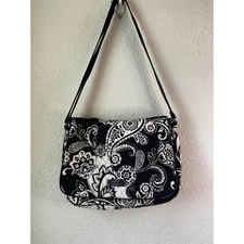Vera Bradley Crossbody Shoulder Bag Black White Paisley Quilted