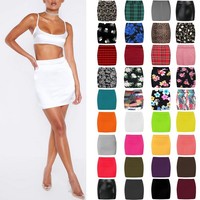 Womens High Waisted Skirt Ladies Plain Printed Summer Bodycon Pencil Mini Skirt