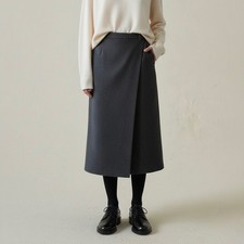 Vintage 70s-80s Wool Midi wrap Skirt Size 8 Made in USA Union Made Dark Gray