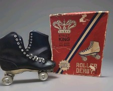VINTAGE ROLLER DERBY STREET KING OUTDOOR Skates Black SIZE 7 Metal Wheels U45JJ