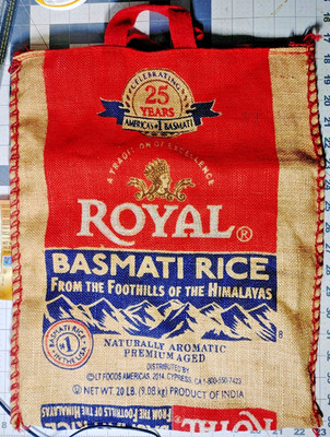 Royal Basmati Rice Burlap Bag (Empty) 25th Anniversary 20 lb with Zipper Handles