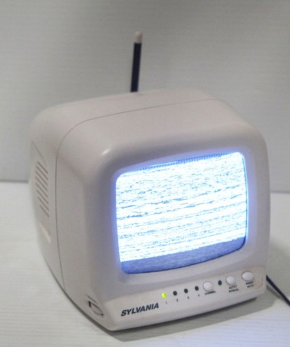 Sylvania 5" Portable Black & White TV Television White #SV-01 w/ Power Supply