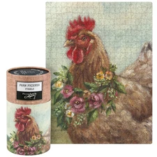 Farm Chicken w/floral wreath jigsaw puzzle, 500 pc, 18" x 24", PBK NEW
