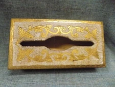 Hollywood Regency Florentine Gold Gilt/Cream Wood Tissue Box Vintage ITALY