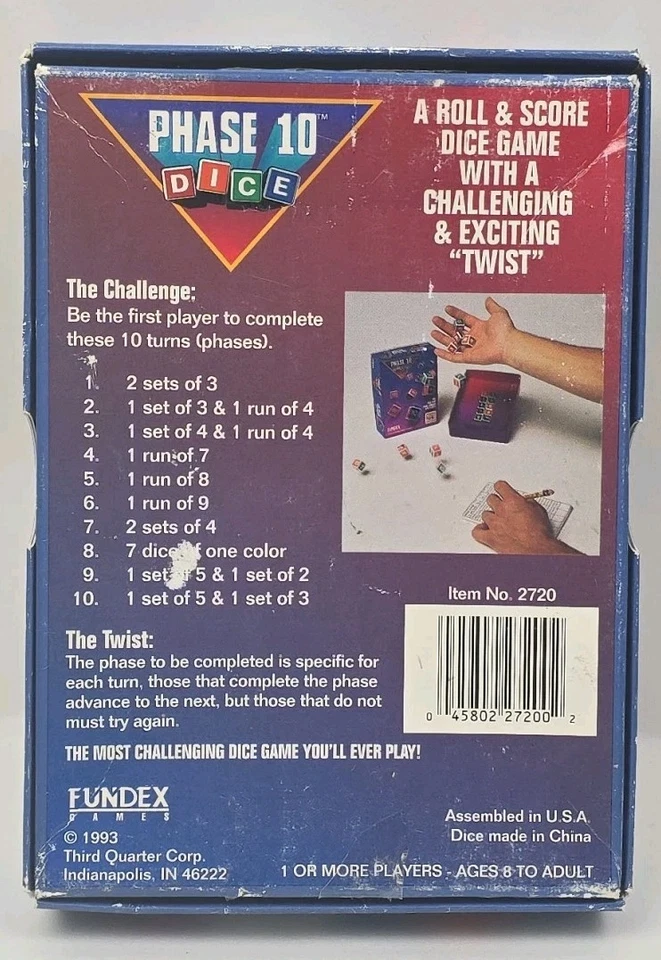 Vintage Phase 10 Dice Game Fundex 1993 Complete Box Score Pad Instructions - Image 2 of 3