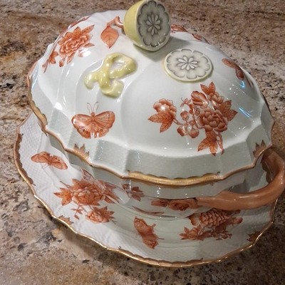 Chinese Bouquet Rust Tureen w/ Branch  Herend