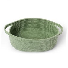 Woven Basket, 13" x 9" x 5" Baskets for Gifts Empty, Cute Cotton Rope Cat Green
