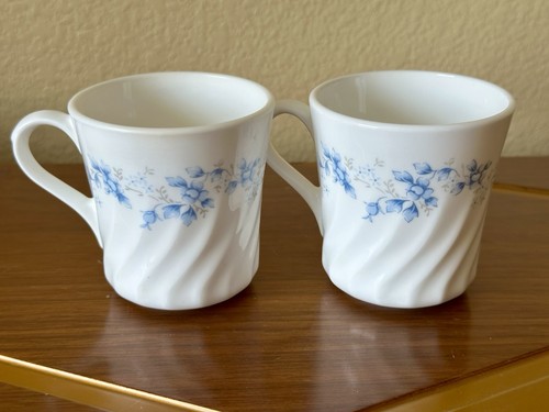 Corning Corelle BLUE FLEUR Pattern Swirl Style Coffee Cups | Set Of 2 - Picture 2 of 4