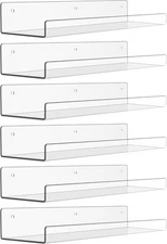 upsimples 6 Pack Acrylic Shelves for Wall Storage, 15" x 4“ 15x4" 