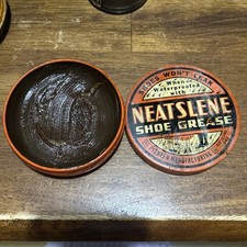 Vintage Tin NEATSLENE SHOE GREASE Shoes Won't Leak Pioneer Co Cleveland 1/2 Full