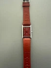 Vintage Seiko Tank Wrist Watch Refurbished Red Dial Silver Bezel Brown Strap