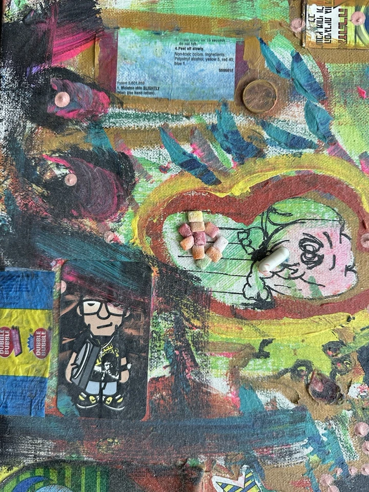 Винтажное уличное искусство оригинальная картина смешанные медиа 20x16 поп-арт абстрактные граффити - Изображение 2 из 4