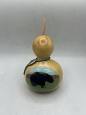 VTG Handpainted Gourd Of Black Abstract Bear And Scenery Native American