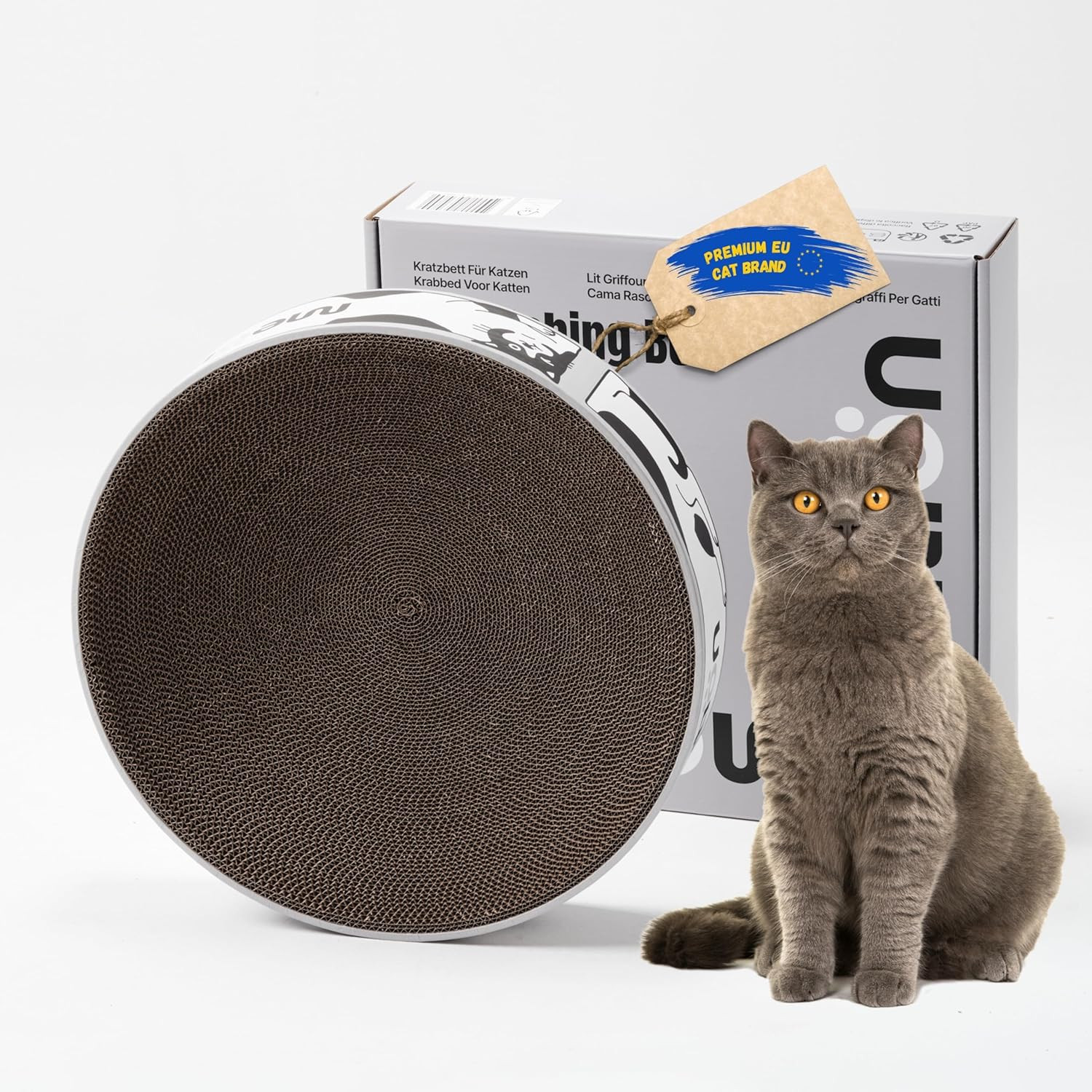 Tiragraffi Gatto Rotondo XL 46cm - Cuccia Morbida Cartone con Catnip