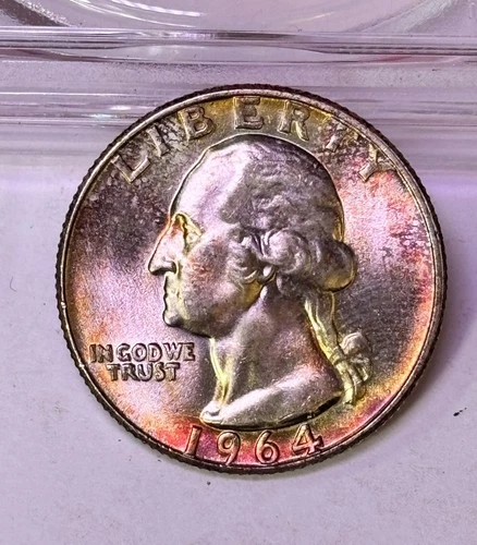 1964 D TONED SUPERB GEM BU Washington Quarter Rainbow Toning 25C