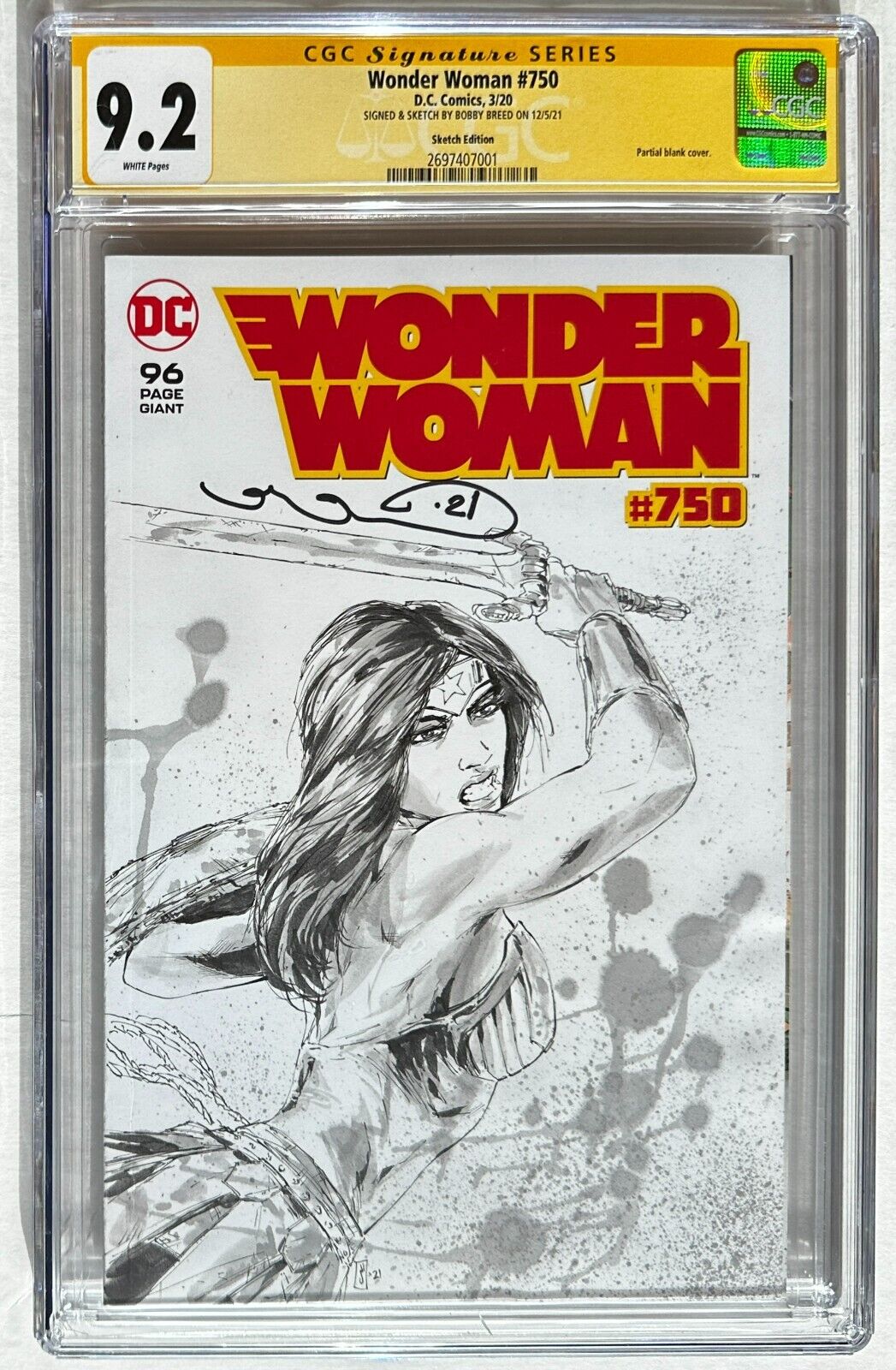 Wonder Woman #750 9.2 CGC Bobby Breed Artist Commissioned Blank Cover