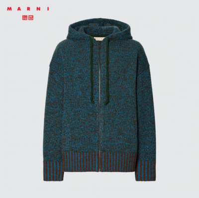 まるみや様AN WIDE FULLZIP HOODIE MARNI x UNIQLO Knit Hoodie Mix Color Yarn Oversized Full-Zip