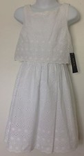 Ralph Lauren Girls Dress White Cotton Eyelet Overlay Sleeveless Lined Sz 6 NWT