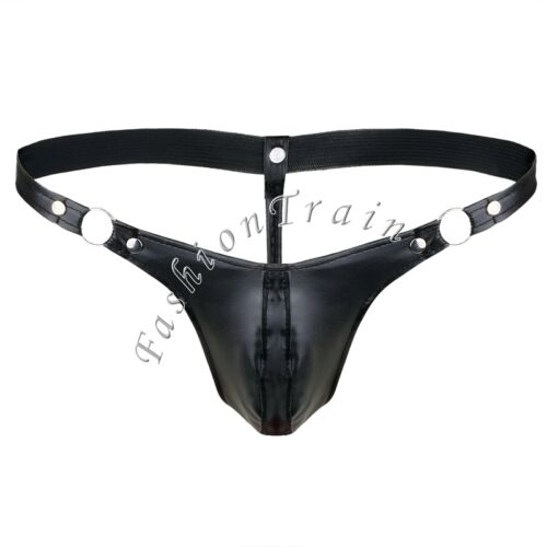 Mens Faux Leather Pouch Briefs Jockstrap G-string Gay Panties Bikini Underwear - Picture 1 of 9