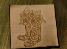 " Boots with Flowers"  Stamp..leather Press Tool DELRIN..NOT A HAMMER TOOL