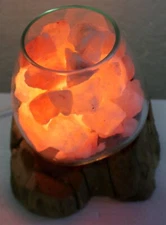 Lamp Of Salt Single Voganto Made Glass Blown On Wood - Natural