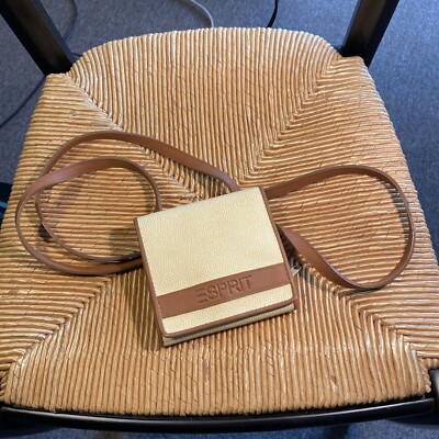 ESPRIT Vintage Crossbody Wallet Bag Purse Tan Yellow Brown Faux Leather