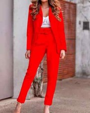 Tailleur completo donna giacca pantaloni 2 pezzi fashion amplio rosso T074
