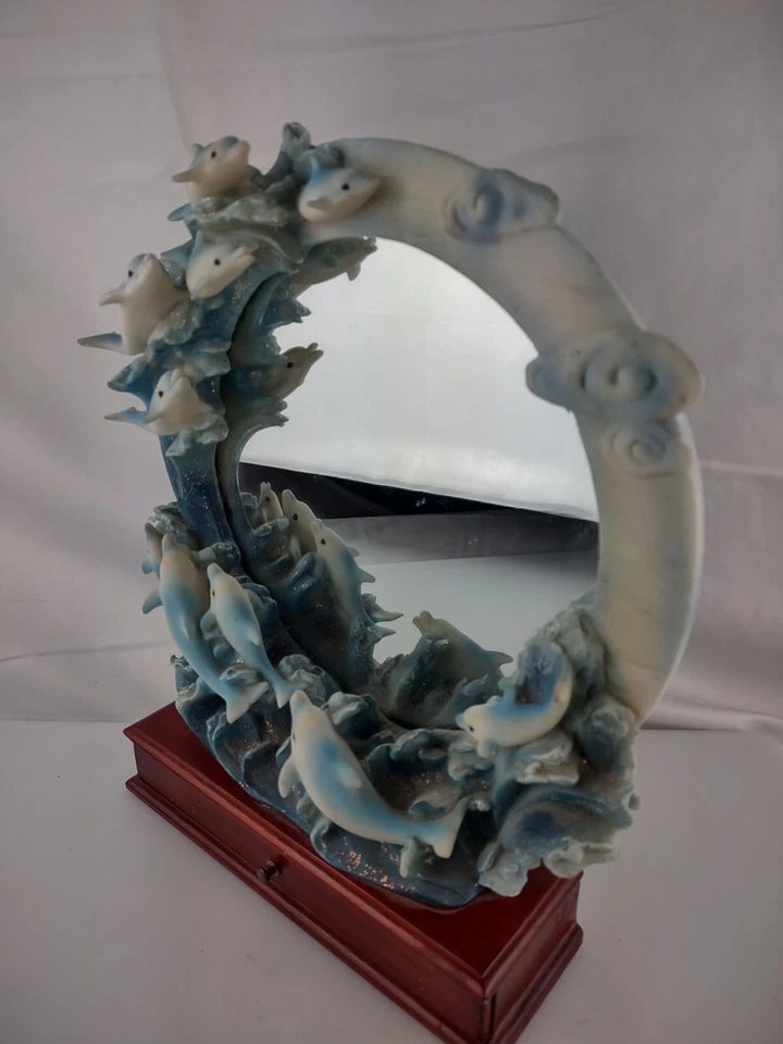 Espejo Familia de Delfines de 12" de Alto en una baratija de madera/joyero Foto 4 de 4