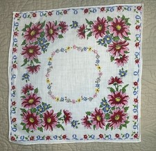 Vintage Women  s Handkerchief Hanky Cotton Daisy Florals Reds Blues
