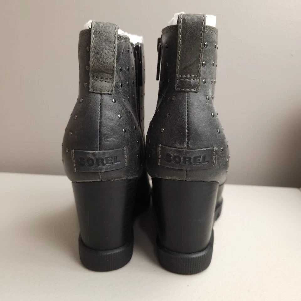 Zapatos Sorel Para Mujer Talla 9.5 Joan Uptown Botín Tachonado Gris Cremallera Lateral Cuero Foto 3 de 4