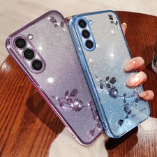 For Samsung Galaxy S23 Ultra S23 S22 S21 Glitter Flower Shockproof Case Cover