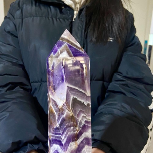 2.77LB Natural amethyst crystal Hexagonal point Column Healing quartz Reiki Ston - 第 14/14 張圖片