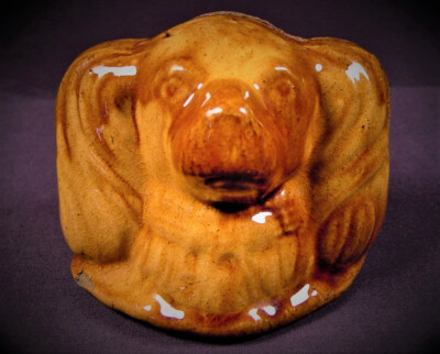 Yellow Ware Rockingham Dogs RARE ANTIQUE BEAUTIFUL SMALL 1800s SPANIEL DOG BANK YELLOW WARE ...