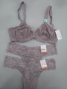 Candies-Bra-Set-34B-Bra-amp-2-Small-Lace-Thong-Panties-039-Sphinx-039-Purple-Nude